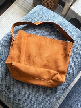 Vegan Leather Suede Shoulder Hobo Bag in Cognac Brown